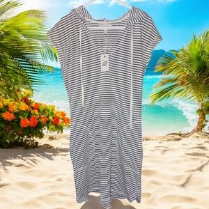 MAX STUDIO WEEKEND Women's Striped Hoodie Swim Cover Up Dress Size L